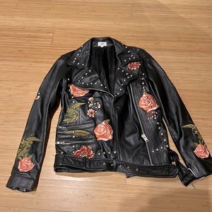 LPA Rose-Studded Leather Jacket, Black, 2XS